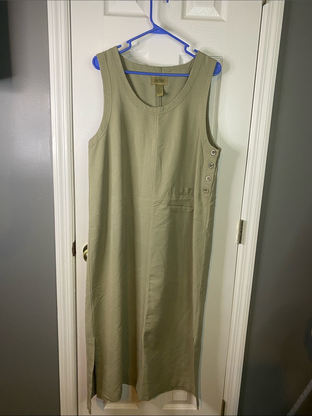 Directives Sleeveless Olive Tank Maxi Dress with Side Button Detail Size Large.